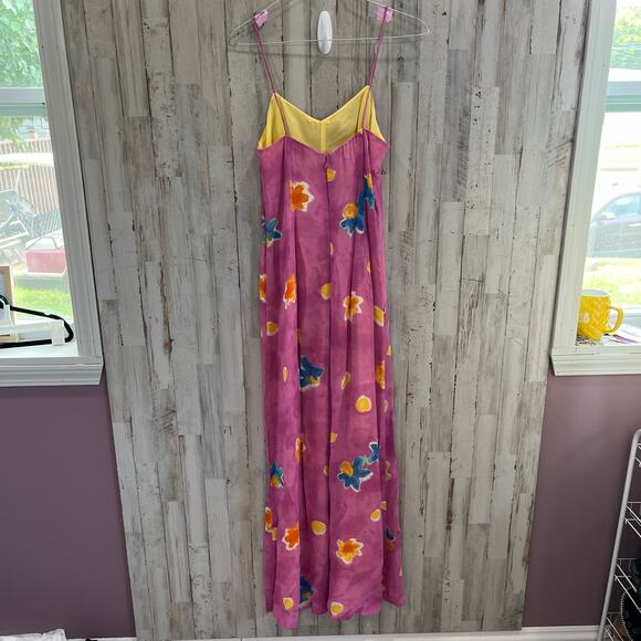 Vintage Cache Pink Large Flower Wide Leg Chiffon Jumpsuit Womens Size 4 - Picture 4 of 11